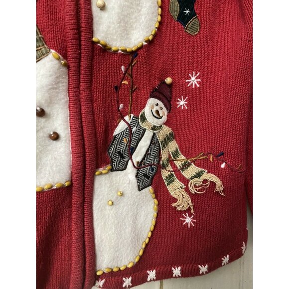 Tiara International Christmas Collection 2004 Red Snowman Cardigan Sweater M - Picture 5 of 7